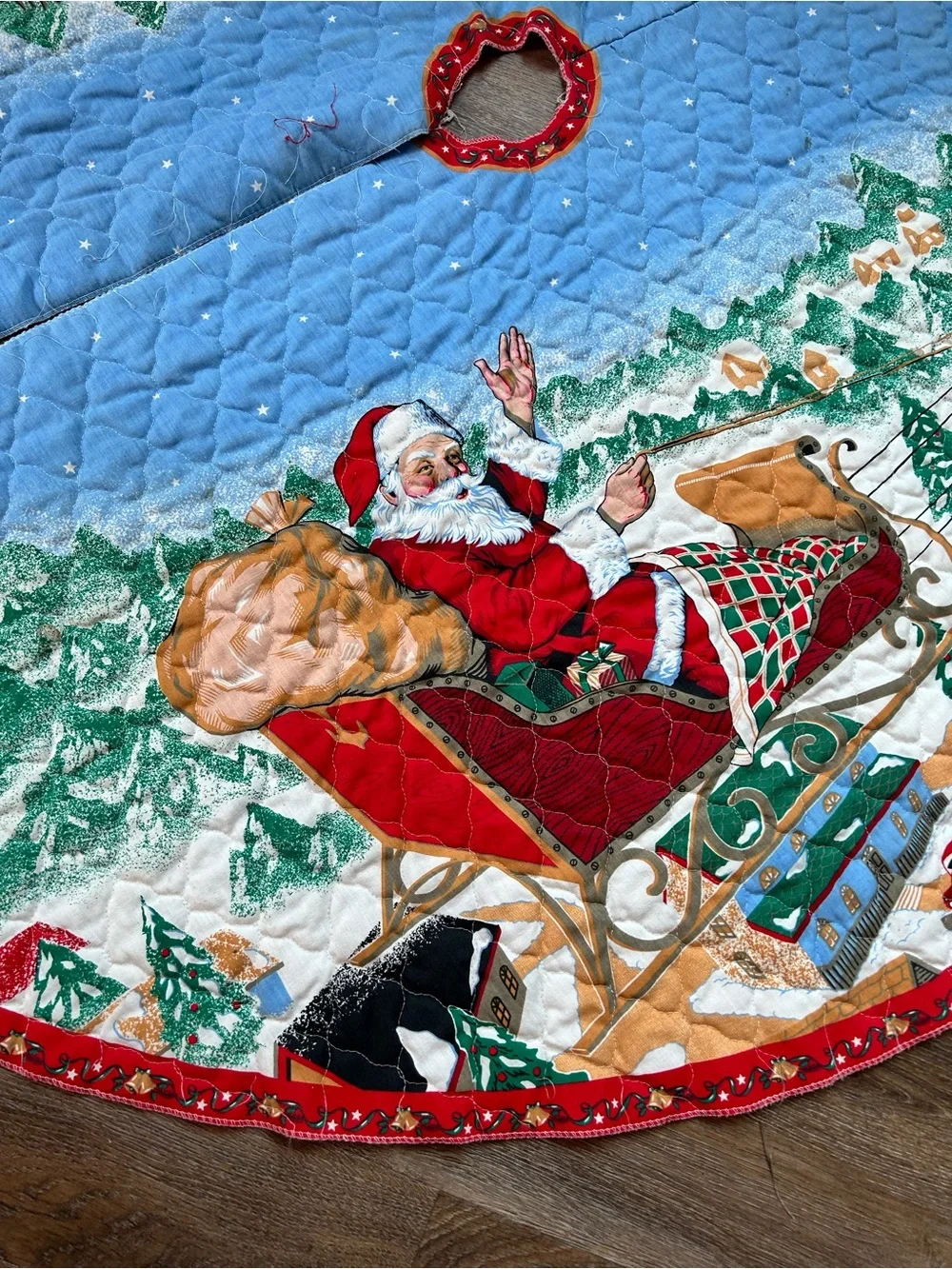 Festive Santa Quilted Tree Skirt - vintage style